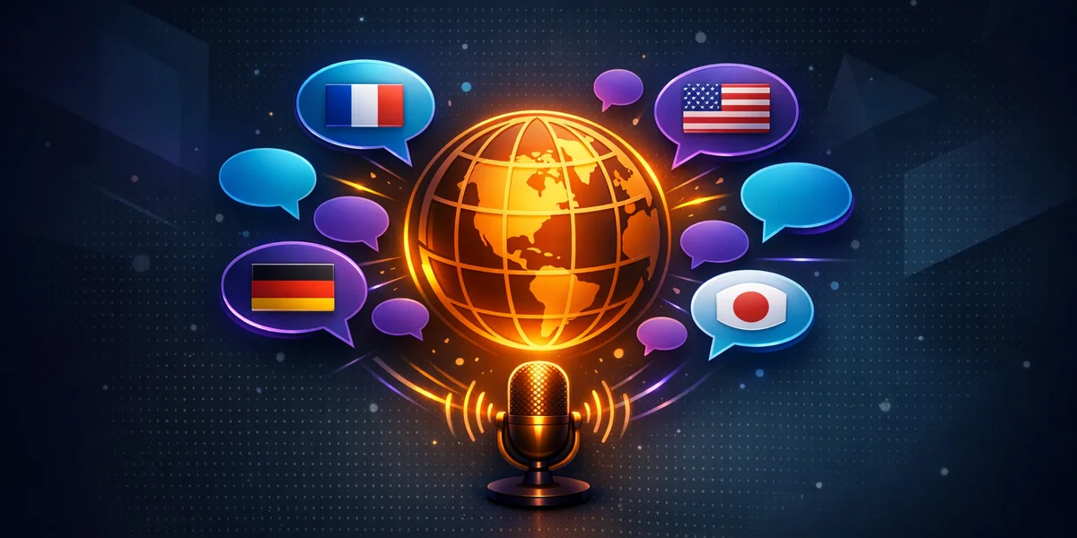 Dettatura vocale per non madrelingua — bolle multilingue da un microfono