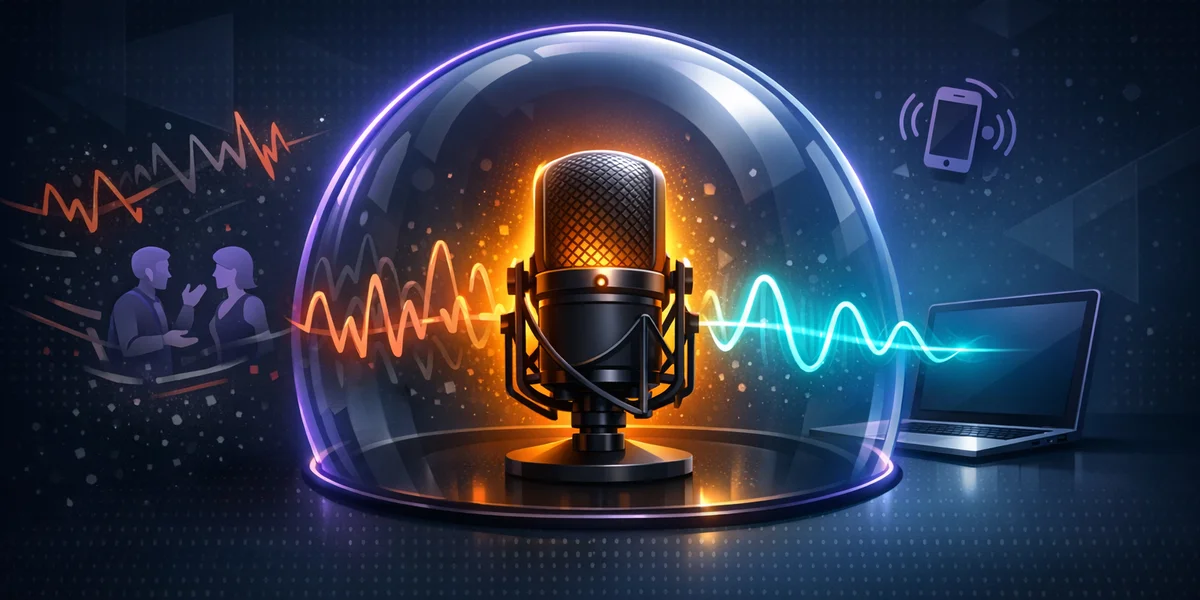 Dettatura vocale in ambienti rumorosi — cupola anti-rumore che protegge la qualità audio