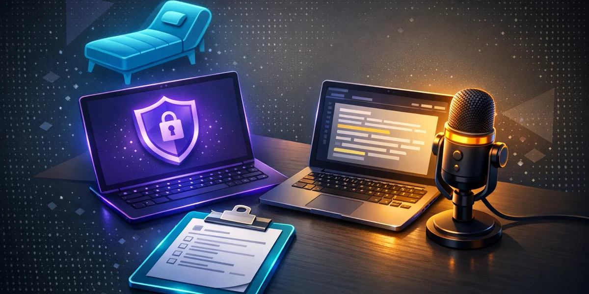 Therapist dictating HIPAA-compliant clinical notes with offline voice dictation software