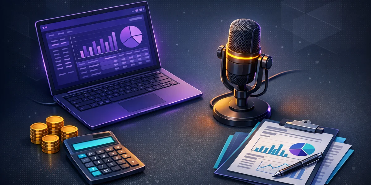 Sprachdiktat für Buchhalter — Finanzdokumentation mit Taschenrechner und Berichten