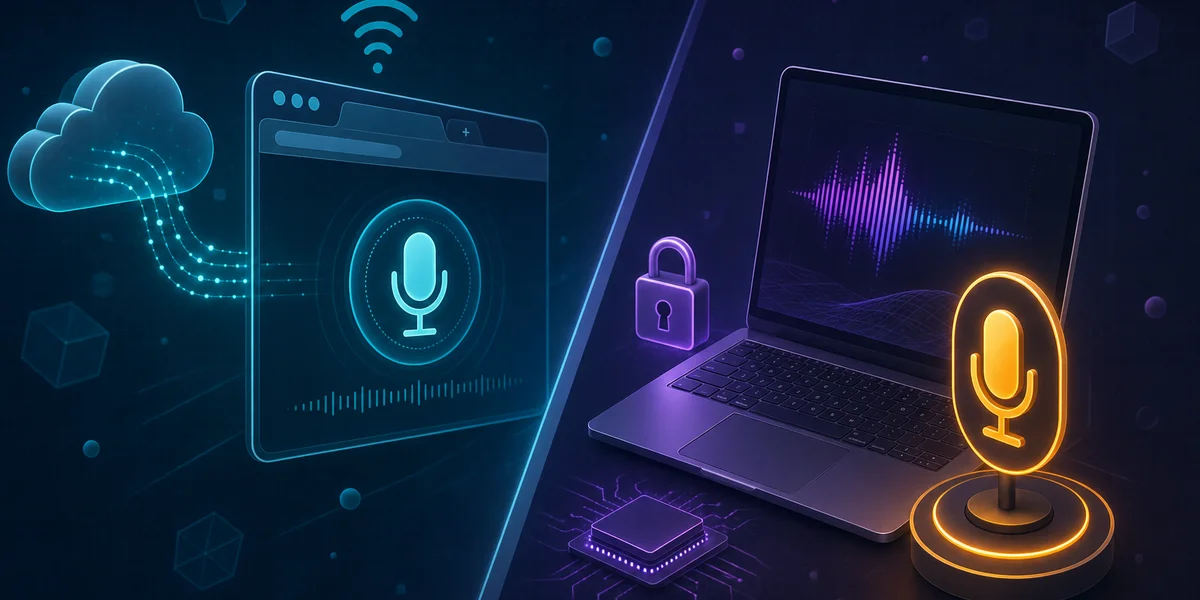 Análise Speechnotes e melhores alternativas desktop 2026 — digitação por voz no navegador vs ditado desktop offline