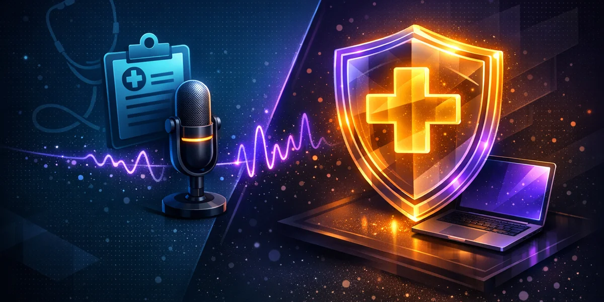 Dictadoc offline medical dictation review vs Weesper privacy shield illustration