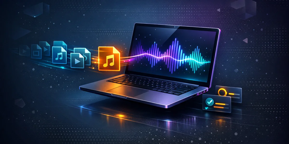 Batch transcribe audio and video files on Mac — queued files flowing into on-device waveform