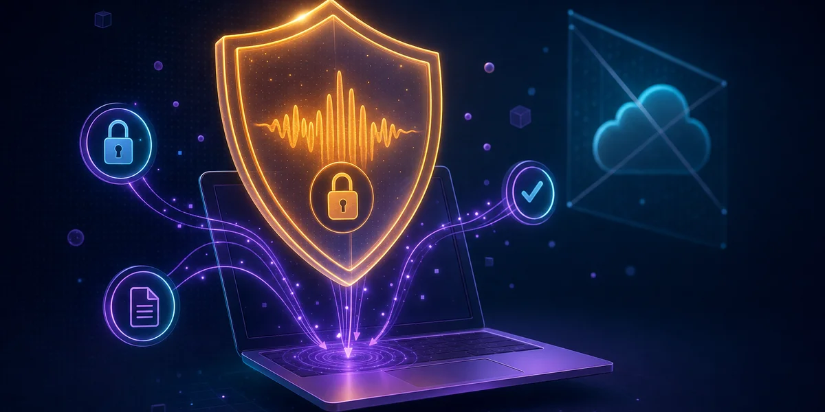 LGPD voice dictation compliance — data-protection shield keeping voice data on-device, offline privacy by design