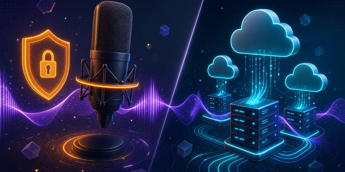 Voice dictation for Spanish speakers — offline vs cloud comparison with microphone and privacy shield